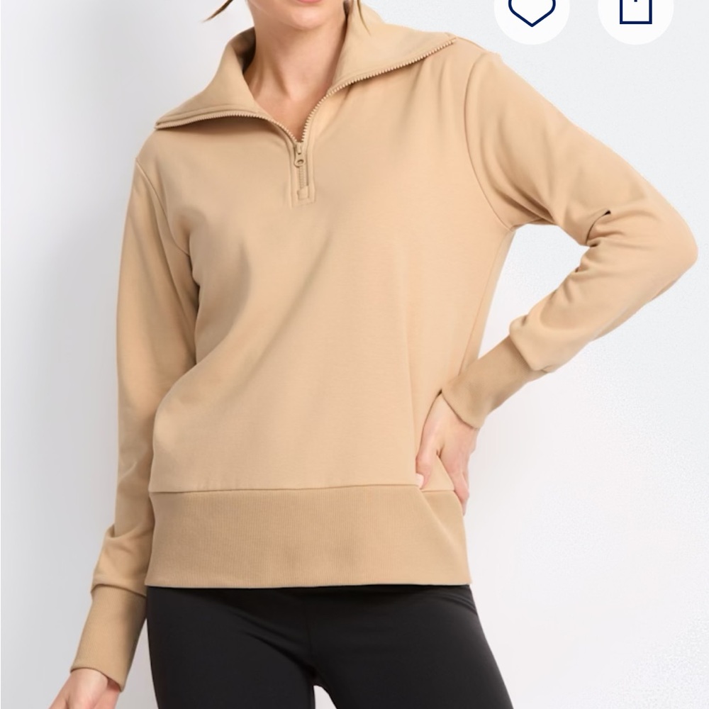 Classic Beige Quarter-Zip Sweatshirt for Women